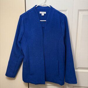 Liz Claiborne women's blazer, large bright blue, collarless no button